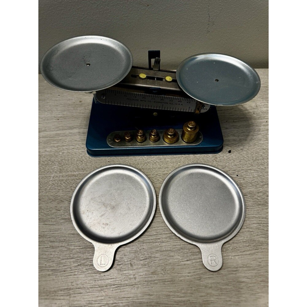 VTG Pelouze Balance Beam Scale-Brass Weights 2 Pans, Original Box & Instructions
